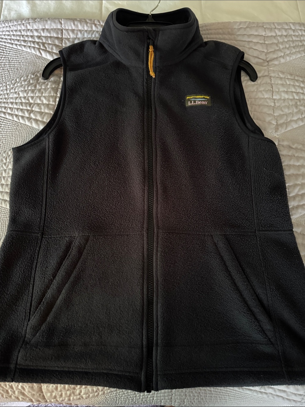 L.L. Bean Black Fleece Vest with Yellow Zipper Accent